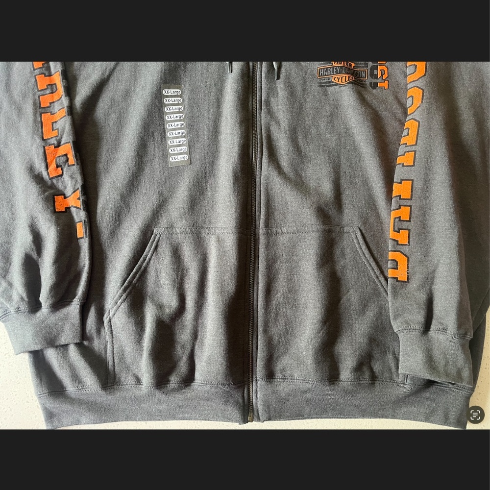 Harley Davidson Full Zip Dark Grey Orange Hoodie Jacket Logo Back Motorcycle - Picture 5 of 8